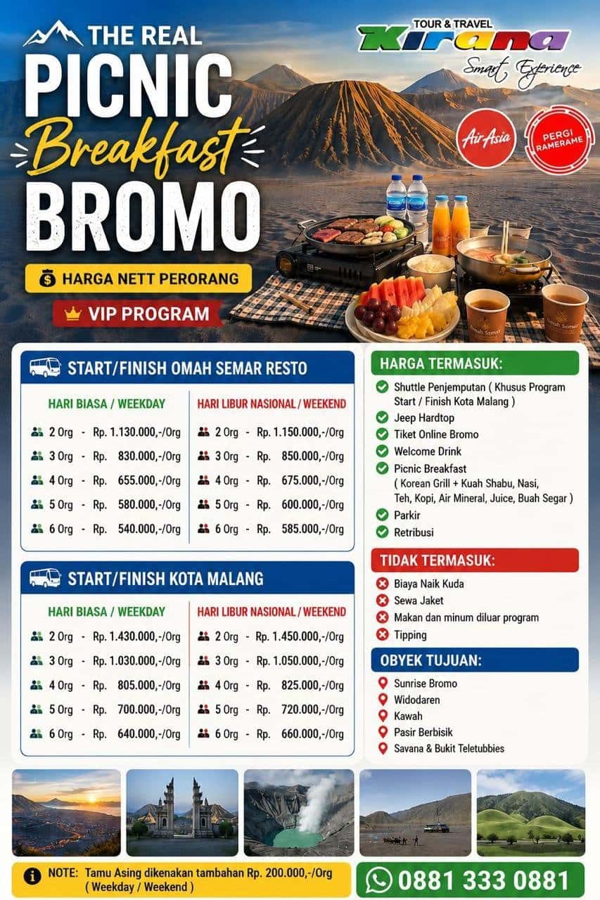 Paket Wisata Picnic Breakfast Bromo Midnight 1 Hari dari Malang