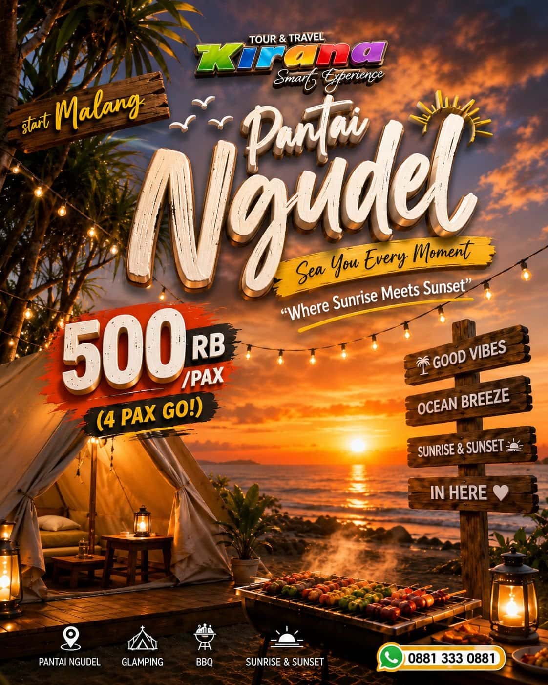 Paket Wisata Glamping Pantai Ngudel 2 Hari 1 Malam dari Malang