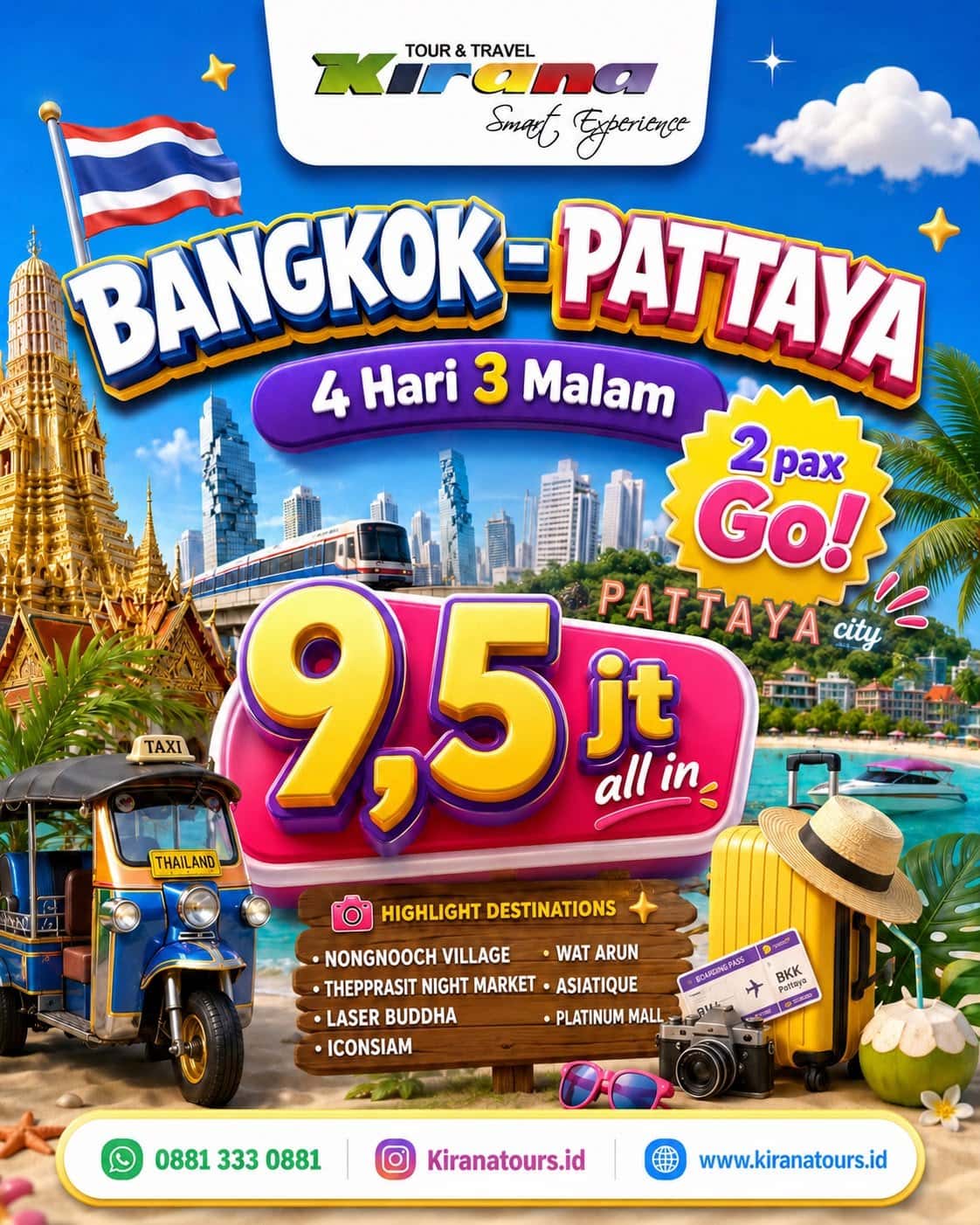 Paket Tour Bangkok Pattaya 4D3N Include Tiket Pesawat PP